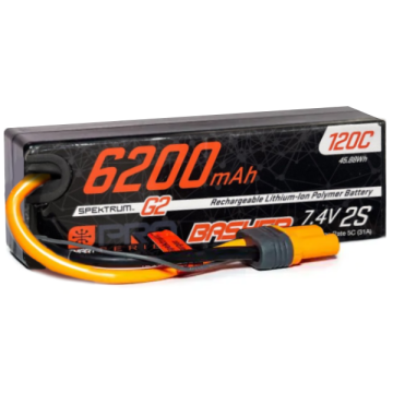 Spektrum 7.4V 6200mAh 2S 120C Smart G2 Pro Basher LiPo: IC5 O-SPMXB2S62