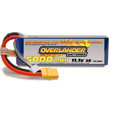 Overlander 5000mAh 3S 11.1v 35C LiPo Battery - Overlander Supersport - XT90 Connector