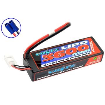 3S 3600Mah Hard Case 11.1V 40C Voltz Lipo Stick-Low Pro 2S Size